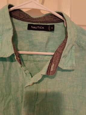 Nautica Men's Blue Green 100% Linen Shirt NWOT XL Nice!